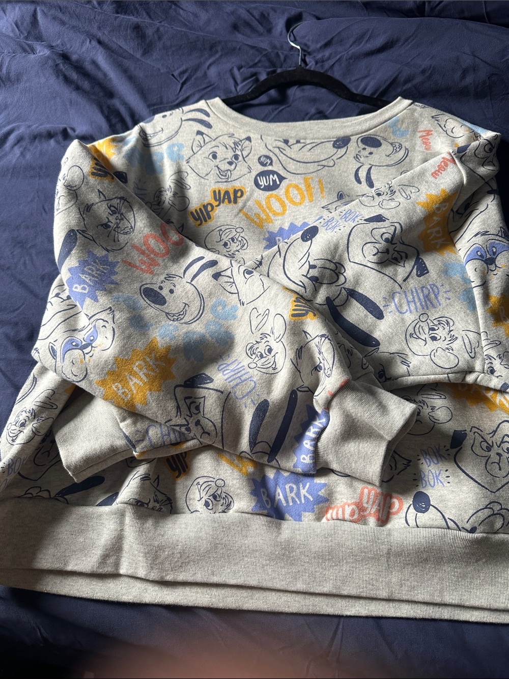 Disney Gray Sweatshirt with Yellow & Blue Cartoon Dog Prints